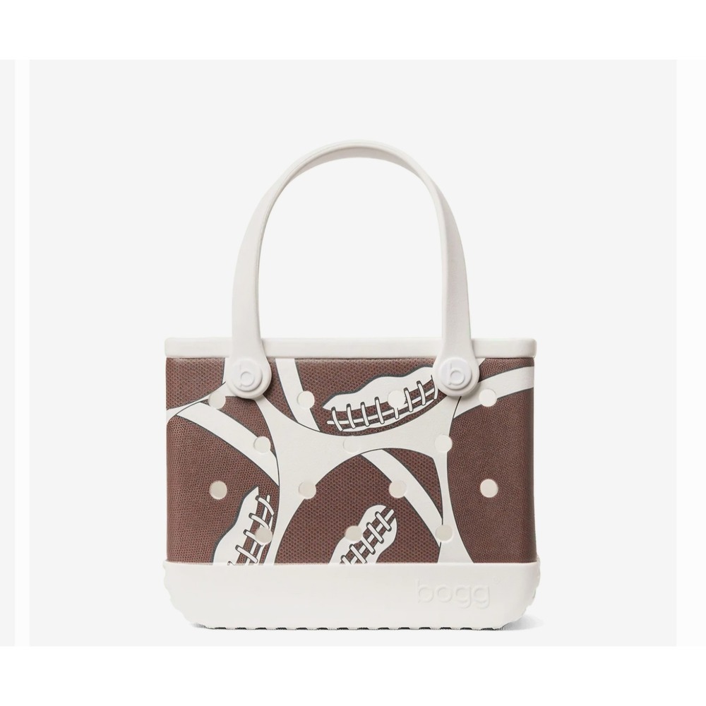 Bogg Bag Bitty Football Print Tote Bag Brown White EVA Waterproof Beach Bag NEW